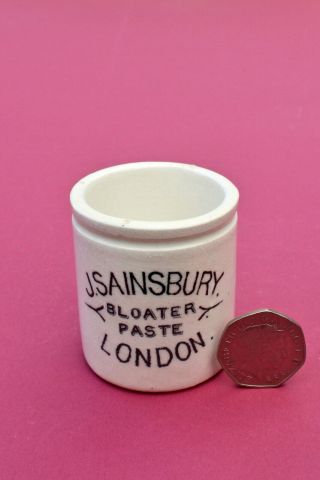 Vintage C1900s Miniature Sainsbury London Bloater Paste Sample Ceramic Pot