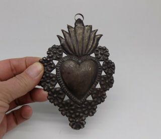 Antique Sacred Heart Jesus Ex Voto Miracle 16.  4 Grams Sterling Silver A - 6