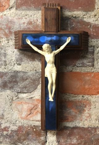 Vintage Crucifix Sick Call Set Last Rites Sliding Wood Case W/holy Water Bottle