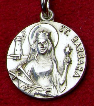 German Carmelite Nun’s Rare Vintage Saint Barbara Sterling Silver Rosary Medal