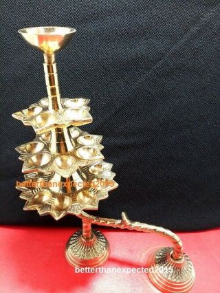 Rare 5,  7,  9= 21 Jyot Brass Designer Diya Camphor Puja Oil Lamp Aarti Home Decor