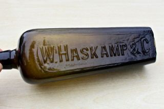 Antique C1880s W Haskamp & C Black Glass Mold Blown Dutch Case Gin Bottle