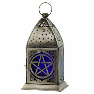 Purple Pentagram Lantern 8 " Metal And Glass Candle Holder For Tealights