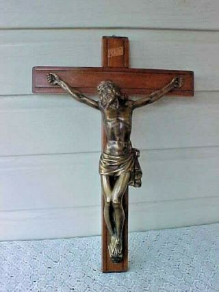 Vintage Large 18 Inch Wood/metal Wall Hanging Crucifix,  Religious Metal Jesus