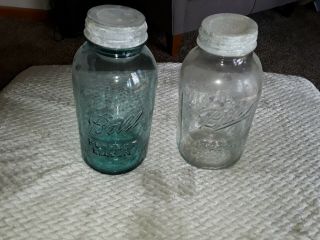 2 Vintage Ball Mason Jars 1/2 Gallon Jars With Zinc Lids.