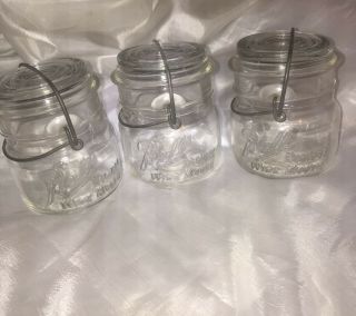 3 Vintage Ball Eclipse Wide Mouth Pint Canning Jars.  Wire Bail Glass Top Jars.