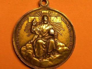 Antique 19th C.  French Bronze Medal Christ In Majesty And Pope Leon Xiii