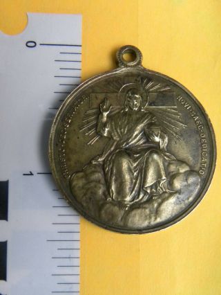 Antique 19th C.  French BRONZE medal CHRIST IN MAJESTY and Pope LEON XIII 3