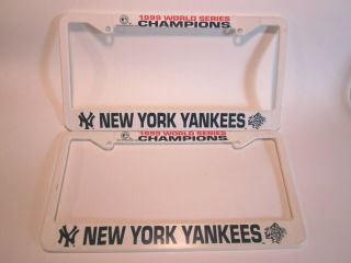 2 York Yankees White Plastic License Plate Frame 1999 World Series Champions