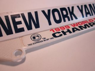 2 York Yankees White Plastic License Plate Frame 1999 WORLD SERIES CHAMPIONS 2