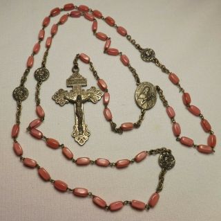 Antique Rosary Pink Glass Beads Early 1900 