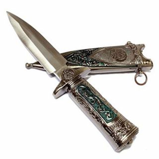 Mongolian Style Verdigris Athame 11 " Dagger Scabbard Costume Knife Silver