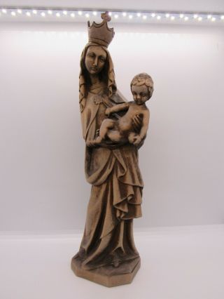 Antique Religious Folk Art Mary Jesus Hand Carved Wood Sculpture Statue Detailed
