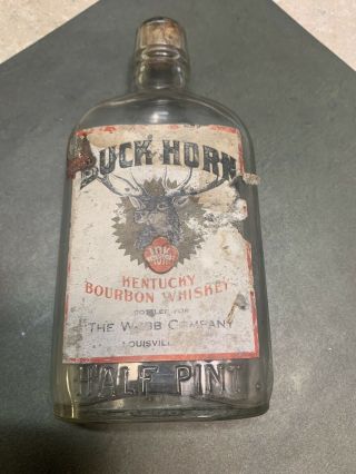 1940s Buck Horn Kentucky Bourbon 1/2 Pt Advertising Bottle For The Webb Co.