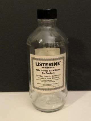 Vintage Listerine Lambert Pharmacal Co Glass Medicine Bottle With Lid And Labels