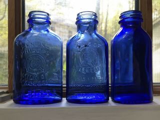 (3) Vintage Cobalt Blue Glass Apothocary Bottles Phillips Milk Of Magnesia
