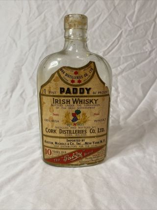 Vintage Paddy Irish Whiskey Empty Glass Bottle 1l