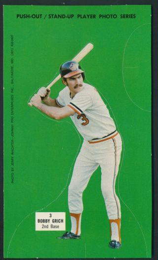 Bobby Grich Orioles 1973 Johnny Pro Push - Out Stand - Up Player Photo Series A19