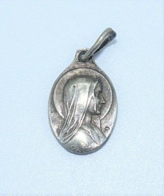 Antique Virgin Mary French Religious Medal Charm Pendant Our Lady Of Lourdes