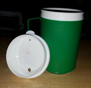 Vtg Aladdin Thermal Insulated Hot/cold Green/white Mug/cup 12 Oz.