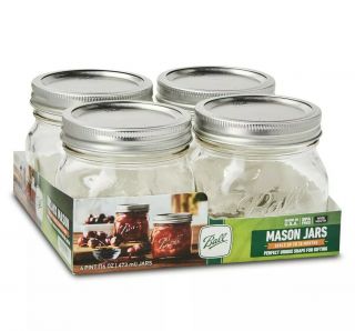 Ball 16oz Mason Jars With Lids And Bands,  Wide Mouth,  Clear Glass,  4 Pack