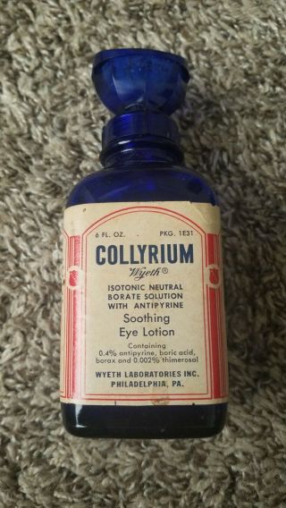 Vintage Antique Wyeth Collyrium Cobalt Blue Bottle Eye Wash Solution Bottle