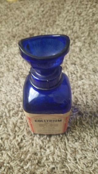 Vintage Antique WYETH COLLYRIUM Cobalt Blue Bottle Eye Wash Solution Bottle 3
