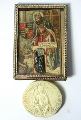 Antique Saint Edward The Confessor Westminster Abbey Relic Reliquary & Plaque