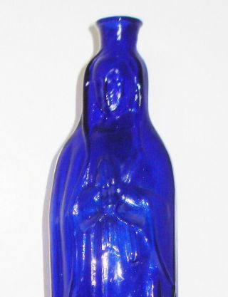 Vintage Mexico Cobalt Blue Glass Bottle Guadalupe Virgin Mary Design Nr