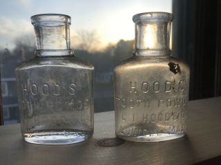 Hood’s Tooth Powder Glass Bottle.  Lowell Mass