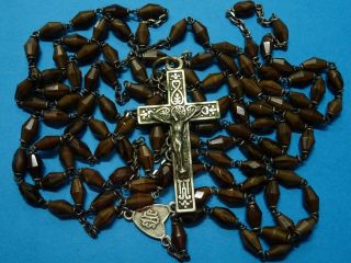 Antique 10 Decade French Monastery Rosary // Brown Glass Beads / Around 1900