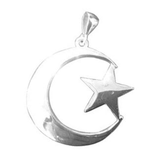 Large Sterling Silver Crescent Moon And Star Pendant