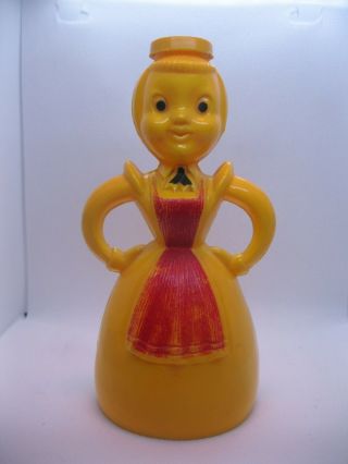 Vintage Plastic Yellow & Red Merry Maid Laundry Clothes Sprinkler Ironing Bottle