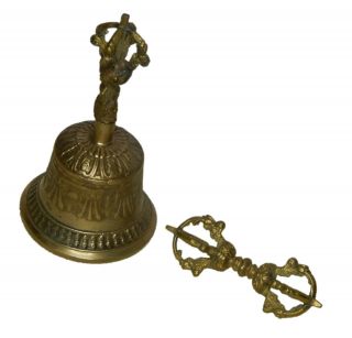Tibetan Buddhist Meditation & Healing Bell Handmade Bronze Handbell With Dorje