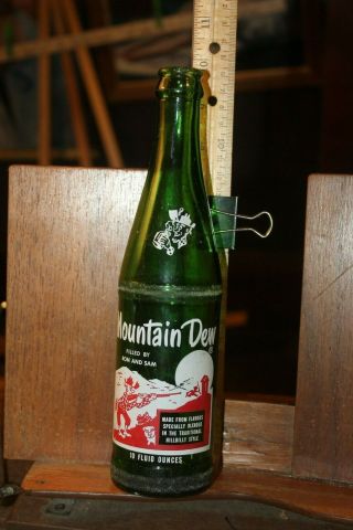1965 Vintage Mountain Dew Hillbilly Glass Bottle Filled By Ron And Sam