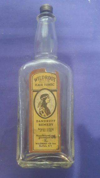 Antique Wildroot Hair Tonic Dandruff Remedy Bottle Indian Buffalo Ny Embossed