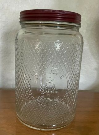 Vintage Large Art Deco Old Judge Coffee Glass Jar With Lid