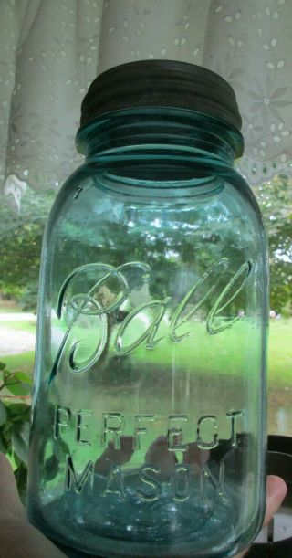 Blue Ball Perfect Mason 13 Quart Fruit Canning Jar With Ball Zinc Lid Vintage