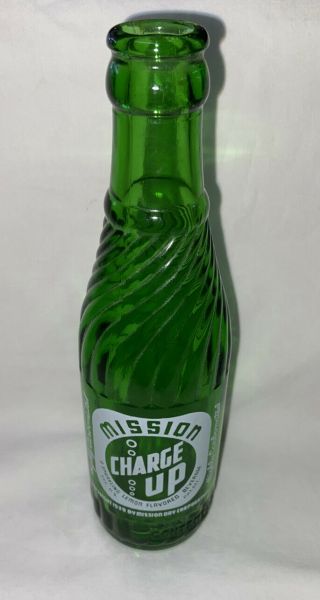 Vintage Misson Charge Up Soda Pop Bottle 7 Oz.  Acl Misson Dry Corp. ,  Rare