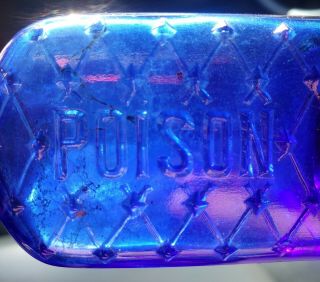 Cobalt Blue Triangular Cross Hatched Poison Bottle Marked Hazel Atlas Antique 3 "