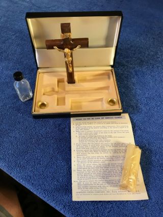 Vintage Catholic Last Rites Sick Call Box W/ Instructions.