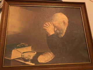 Vintage Eric Enstrom Grace Picture Old Man Praying Bread 10 X 13 Religious