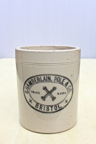 Vintage C1900s Chamberlain Pole & Co Bristol Pictorial Stoneware Salt Pot Or Jar