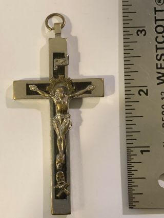 Antique 3  Pectoral Priest Nuns Crucifix Skull & Crossbones For Habit Rosary