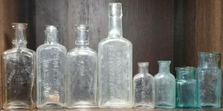 8 Very Rare 19th Century Civil War Era Pontil Medical Druggest Embossed Bottles