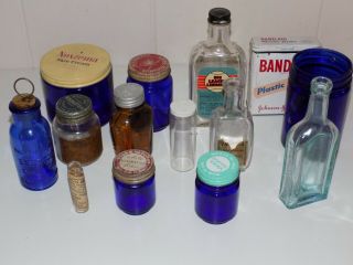 Vintage Glass Medicine Bottles Noxzema Vicks Liniment Castoria Humphrey 