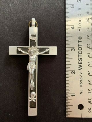 Antique 4  Pectoral Priest Nuns Crucifix Skull & Crossbones For Habit Rosary