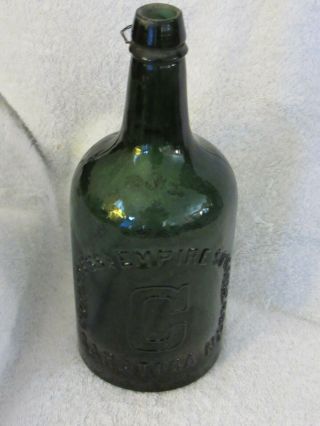 Vintage Congress & Empire Spring Saratoga N.  Y.  Water Bottle Emerald Green