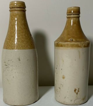 Glasgow Clay Stoneware Set Of 2 Vintage Antique Beer Ale Bottles