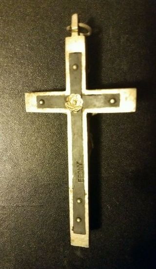 German Carmelite Nun ' s Antique Bronze & Ebony Wood Habit Rosary Crucifix Cross 3